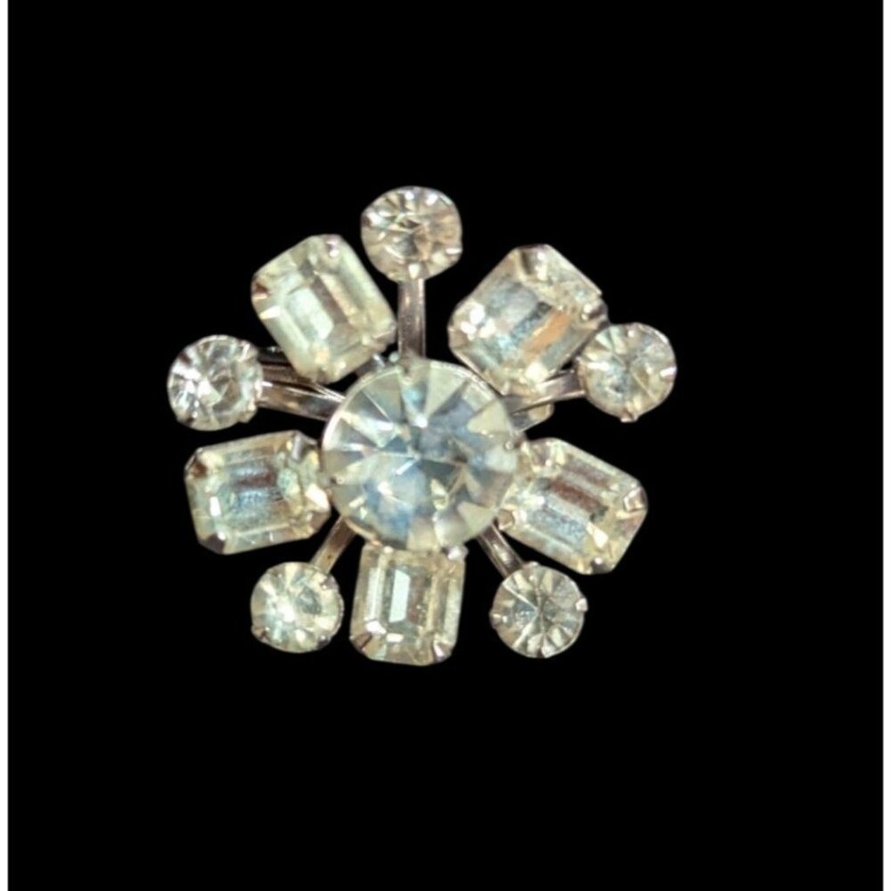 Vintage Coro Rhinestone Starburst Pin Brooch Jewelry  silver tone Estate MCM